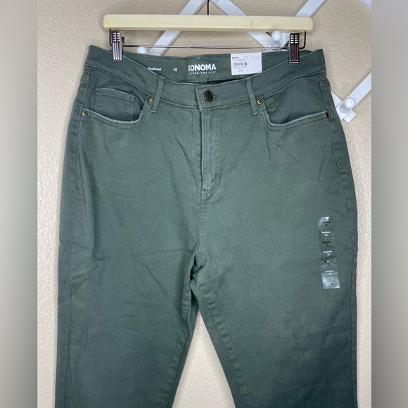 Sonoma Boyfriend High Rise Pants Olive Green NWT - Picture 1 of 5